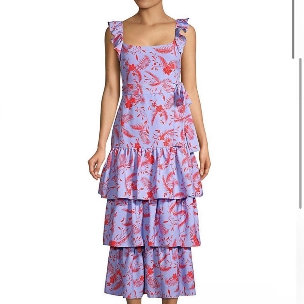 Likely Juno Floral Tiered Midi Dress in Periwinkle size 2